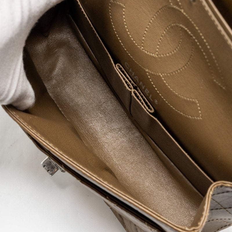Chanel small 2.55 reissue flap bag calfskin khaki ruthenium hardware