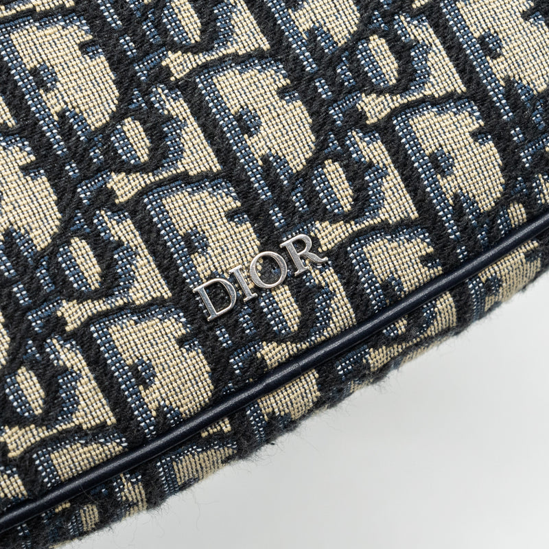 Dior 3 in 1 mini zipper pouch with strap blue jacquard SHW