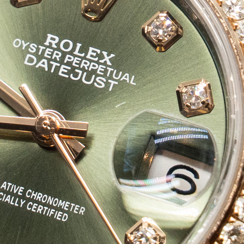 Rolex 28mm Lady-Datejust Oystersteel/Everose Gold/Diamonds, Oliver Green Dial, Jubilee Bracelet, Model: M279381RBR-0007