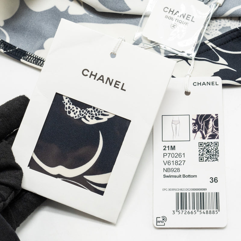 Chanel Size 36 21M Swimsuit Top and Bottom Polyamide/Elastane Navy/Ivory (Sell in a set)