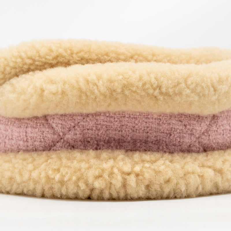 Chanel 22K Cozy Coco Round Flap Bag Tweed/Shearling Pink GHW (Microchip)