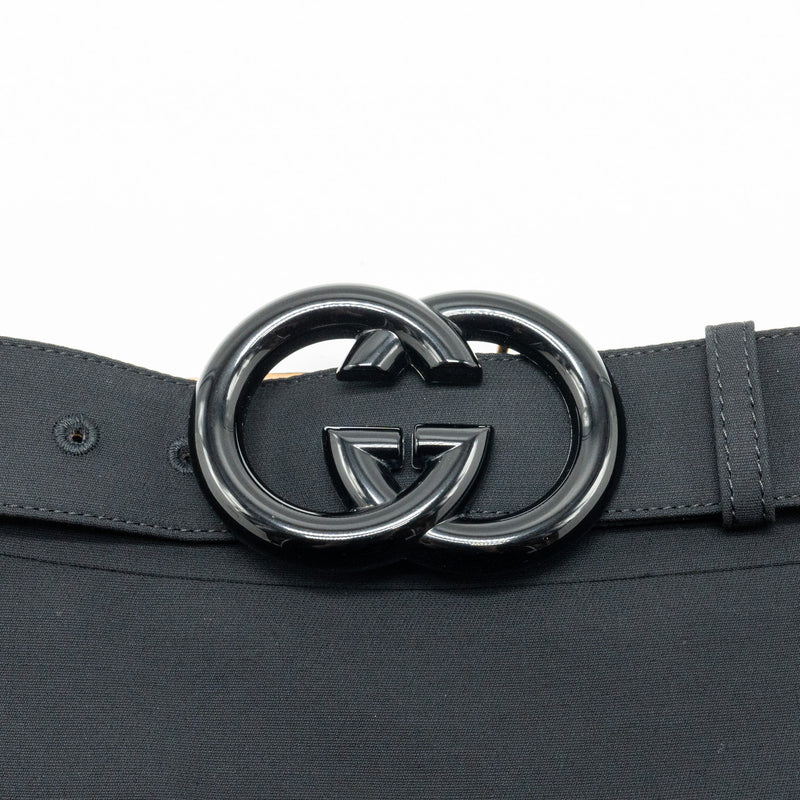 Gucci Size 38 GG Belt A-Line Skirt Silk/Wool Black