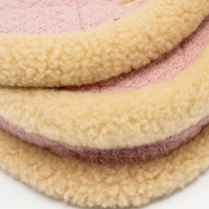 Chanel 22K Cozy Coco Round Flap Bag Tweed/Shearling Pink GHW (Microchip)