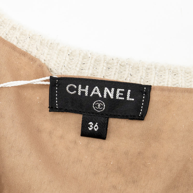 Chanel Size 36 21B Knit Sleeveless Mini Dress Wool Ecru / Silver