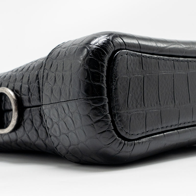 Chanel Small Gabrielle Hobo Bag with Top Handle Croc-Embossed Calfskin Black Multicoloured Hardware