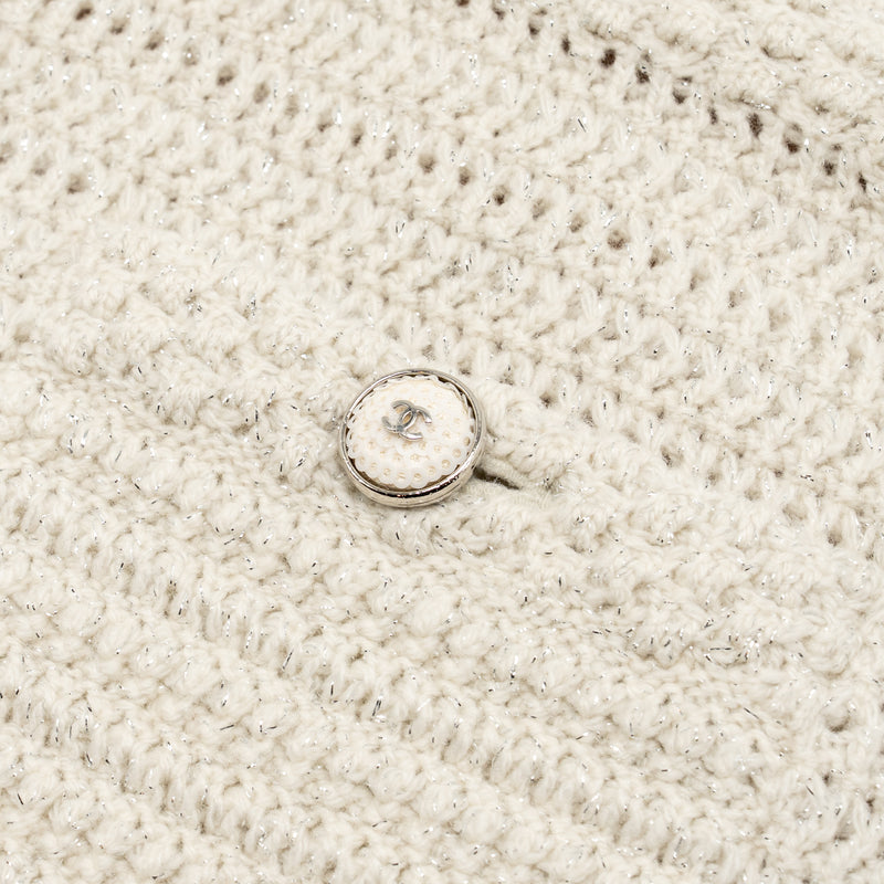 Chanel Size 36 21B Knit Sleeveless Mini Dress Wool Ecru / Silver