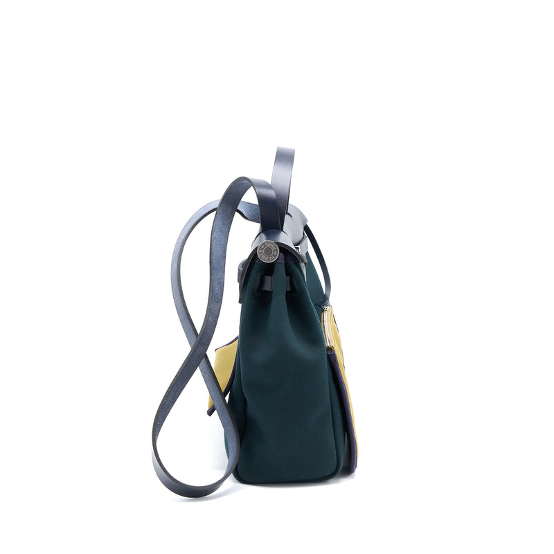 Hermes Herbag 31 Zip Bag Canvas/ Hunter Leather Vert Cypres-VT Olive/ Blue Indigo SHW Stamp Z