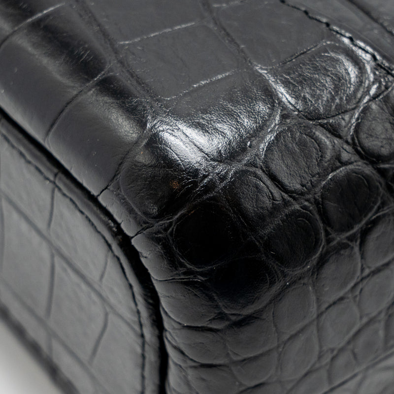 Chanel Small Gabrielle Hobo Bag with Top Handle Croc-Embossed Calfskin Black Multicoloured Hardware