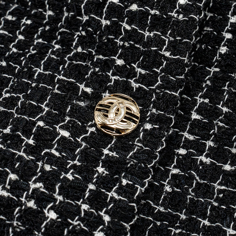 Chanel Size 36 21P Tweed Midi Dress Cotton/Polyester Black / White