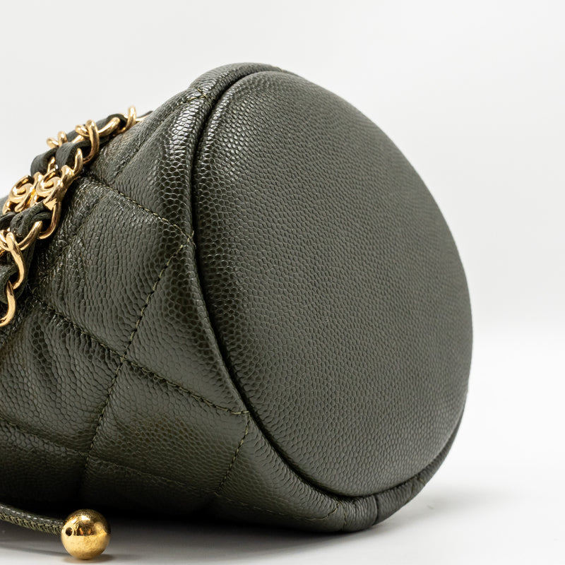 Chanel mini Bucket bag caviar dark green GHW (microchip)