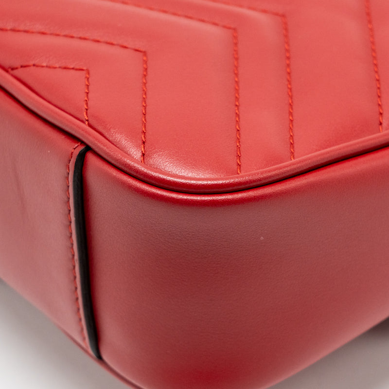 Gucci Small GG Marmont Shoulder Bag Calfskin Red Brushed GHW