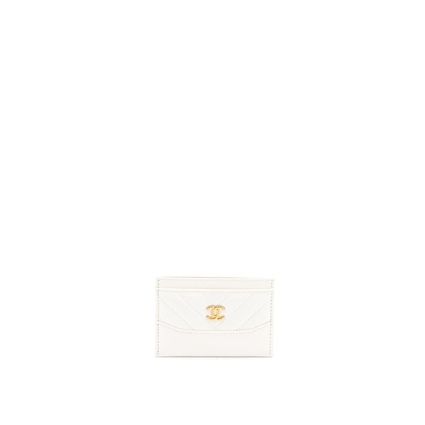 Chanel Chevron Card Holder Calfskin White GHW
