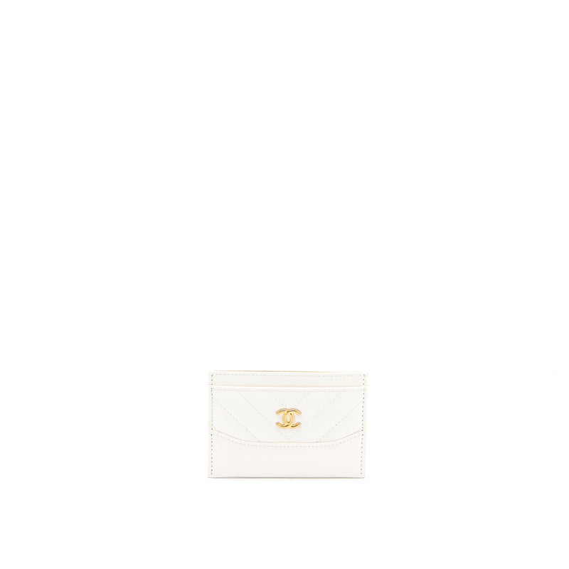 Chanel Chevron Card Holder Calfskin White GHW