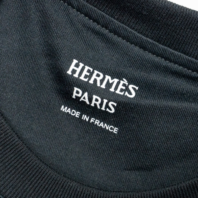 Hermes Size 36 Embroidered Pocket T-Shirt Cotton Black