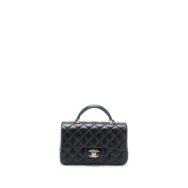 Chanel Top Handle Mini Rectangular Flap Bag Lambskin Black LGHW (Microchip)