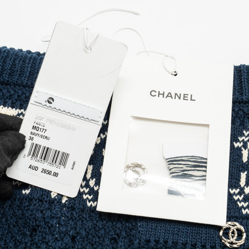 Chanel Size 36 20P CC Logo Pants Paper/Cotton Navy/Ecru