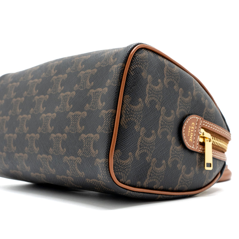 Celine Small Boston Bag Triomphe Canvas/ Leather Brown GHW