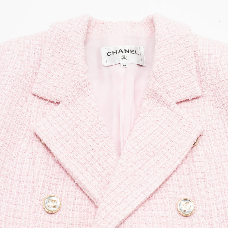 Chanel 21S Size 34 Tweed Jacket Cotton/ Polyester/ Acrylic Pink