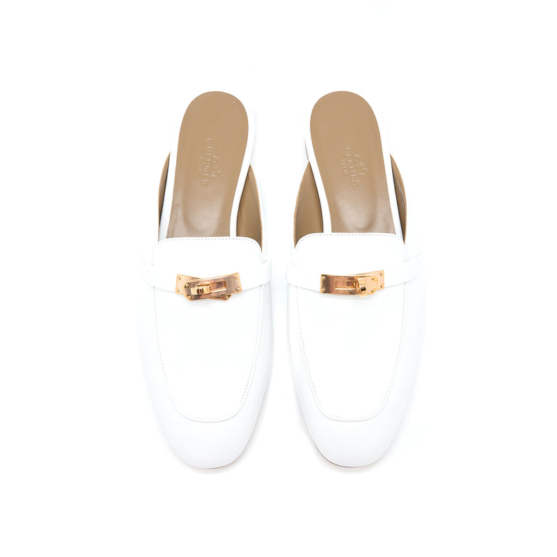 Hermes Size 40 Oz Mule Calfskin Blanc RGHW