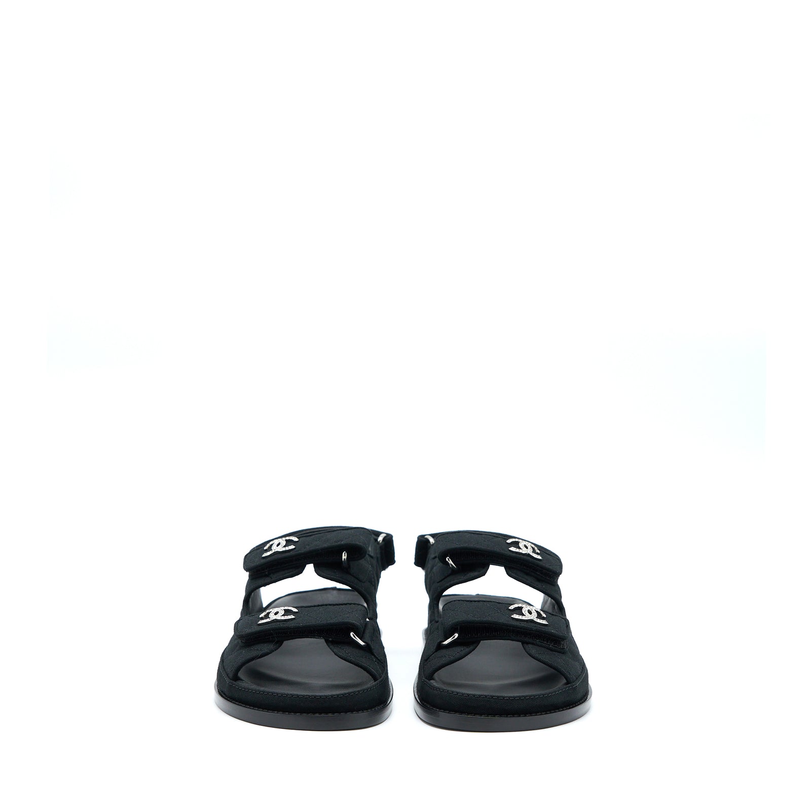 Chanel Size 38.5 Dad Sandals with Crystal Logo Black Chanel Size 38.5 Dad Sandals with Crystal Logo Black