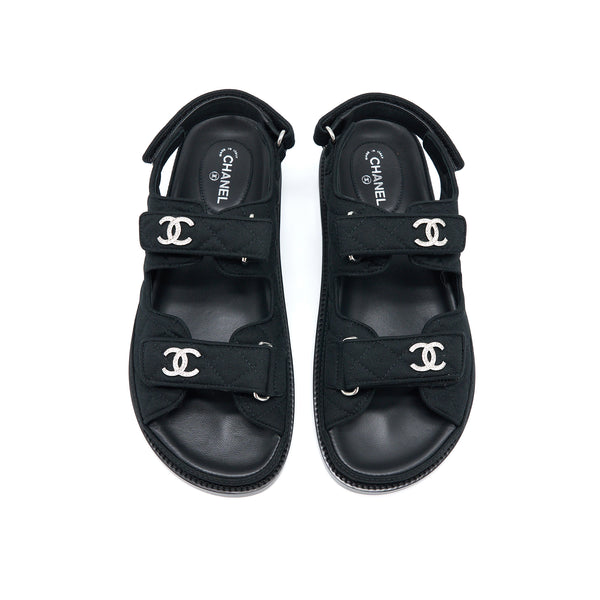 Chanel Size 38.5 Dad Sandals with Crystal Logo Black/Multicoloured