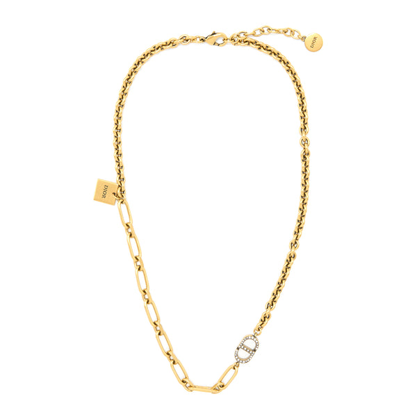 Dior CD with Crystal Chain Long Necklace Gold Tone