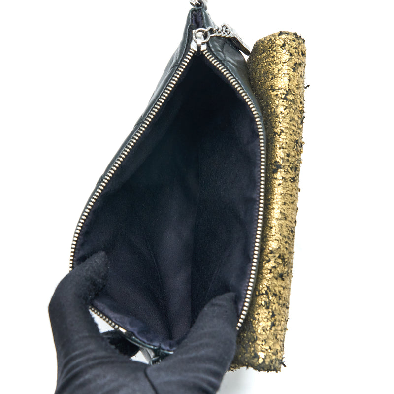 CHANEL Swarovski Crystal Evening Bag Black Gold 70578