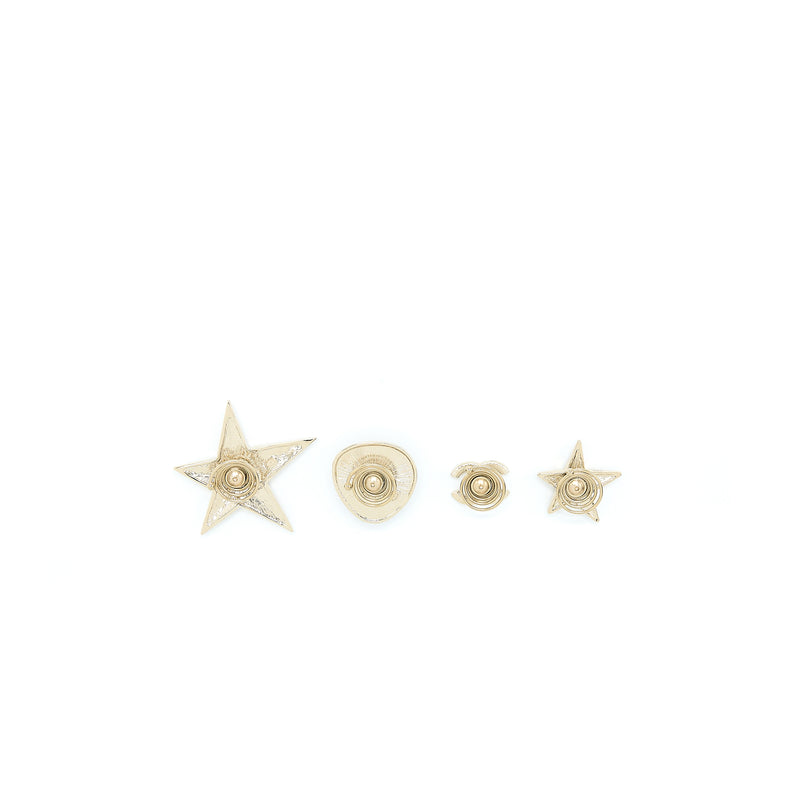 Chanel 4 in 1 Hair Twist Pin Accessories Star/Heart/CC Logo Light Gold Tone