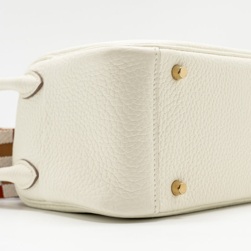Hermes Mini Lindy Clemence Mushroom / Nata with multicolor strap GHW stamp B