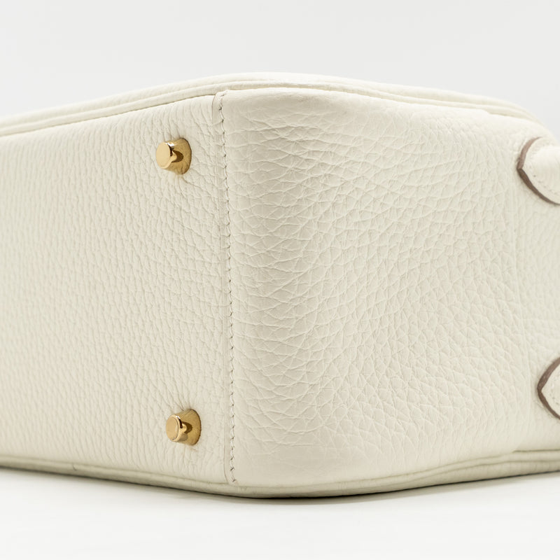 Hermes Mini Lindy Clemence Mushroom / Nata with multicolor strap GHW stamp B