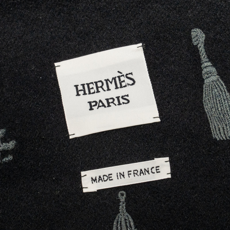 Hermes Size 36 Hooded Embroidered Jacket Cashmere Black