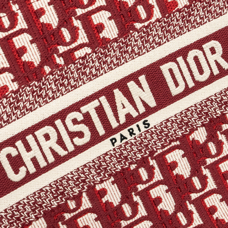 Dior small book tote oblique embroidery canvas red