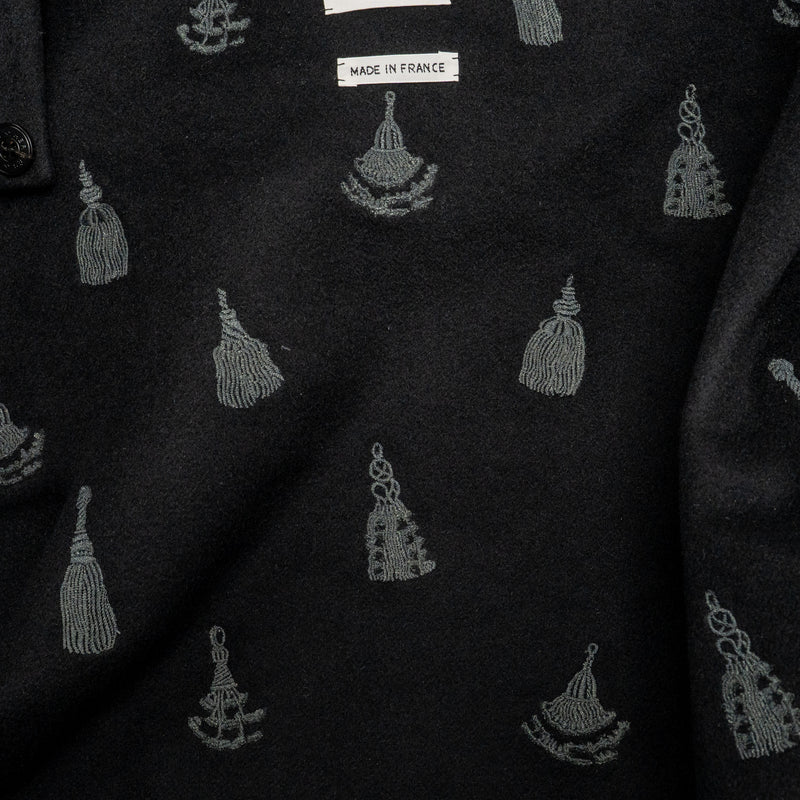 Hermes Size 36 Hooded Embroidered Jacket Cashmere Black