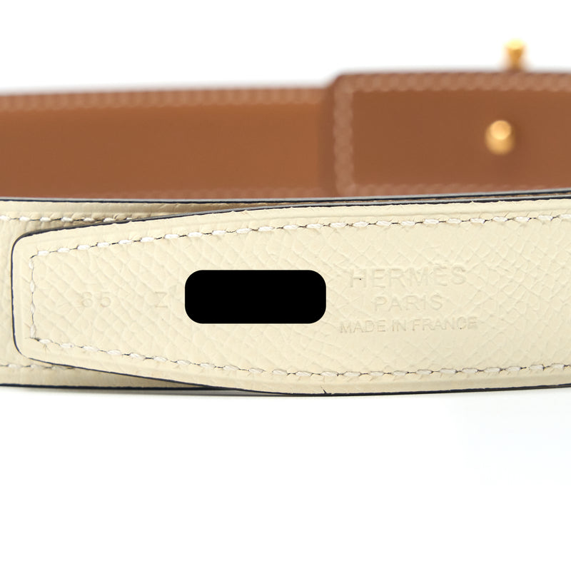 Hermes Size 85 Mors H Belt Buckle&Reversible Leather Strap 24MM Nata/Gold GHW Stamp Z
