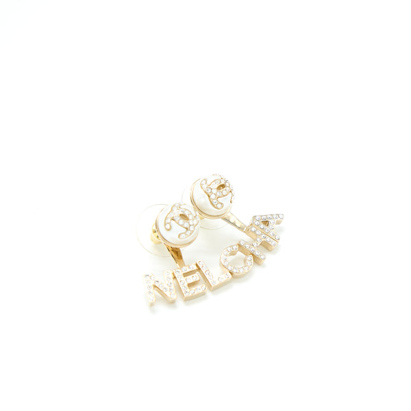 Chanel Letter CC/Logo Earrings Crystal Light Gold Tone