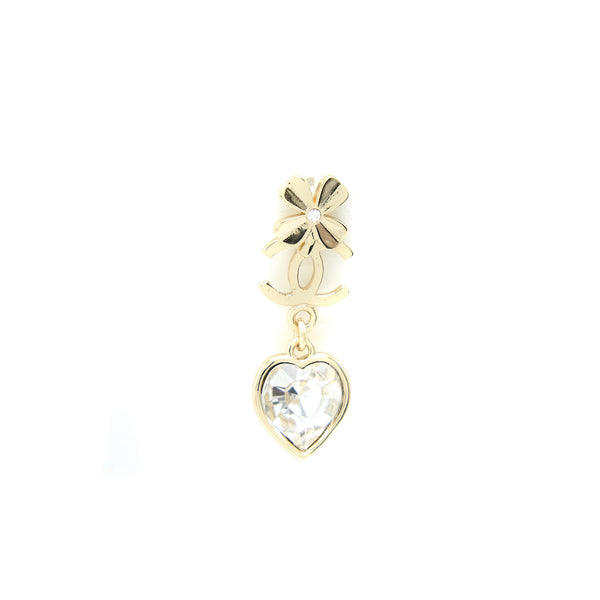 Chanel Heart Dropped CC Logo/Flower Earring Crystal Light Gold Tone