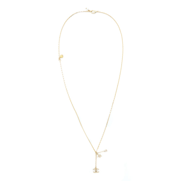 Chanel No.5/CC Logo/Star Necklace Light Gold Tone