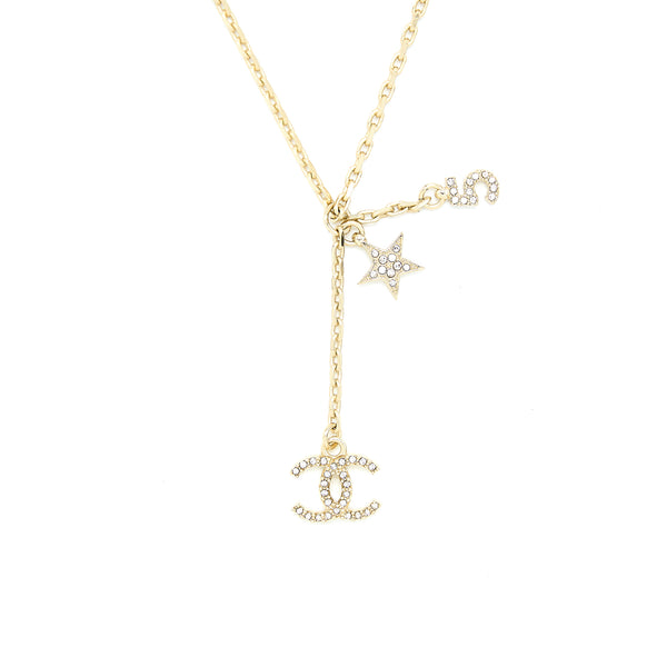 Chanel No.5/CC Logo/Star Necklace Light Gold Tone