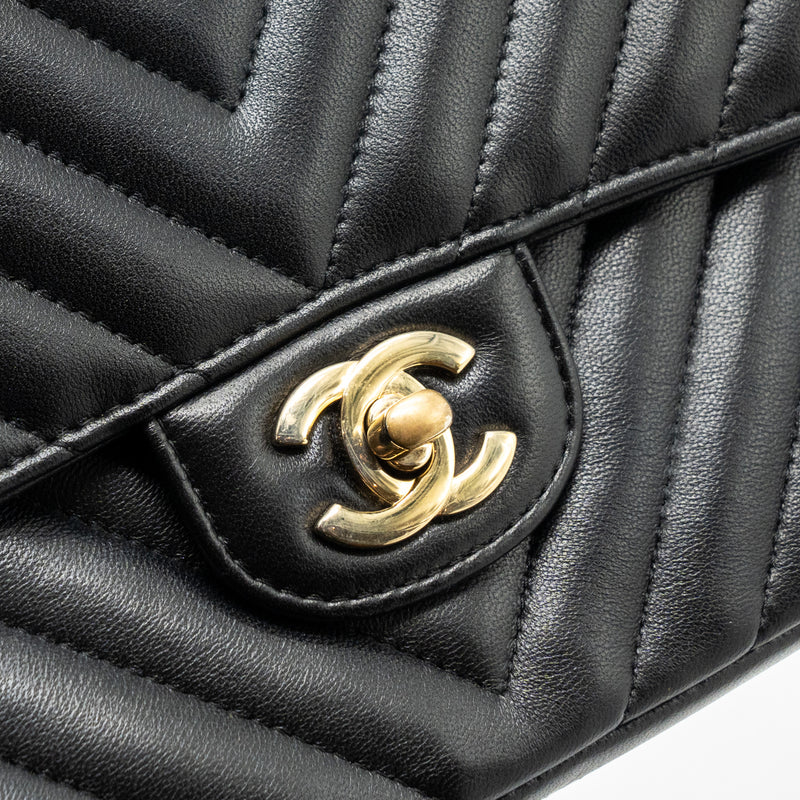 Chanel Medium Classic Double Flap Bag Lambskin Chevron Black LGHW