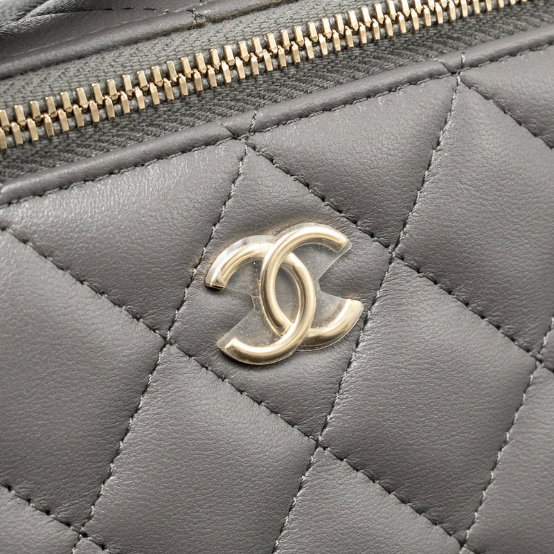 Chanel Top Handle Long Vanity with Chain Lambskin Grey LGHW (microchip)