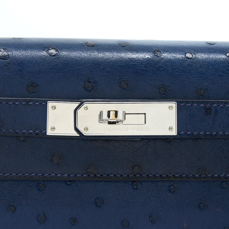 Hermes Kelly 28 Ostrich Blue Saphir SHW Stamp A