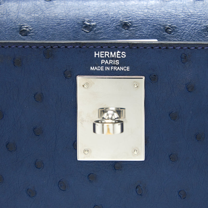 Hermes Kelly 28 Ostrich Blue Saphir SHW Stamp A
