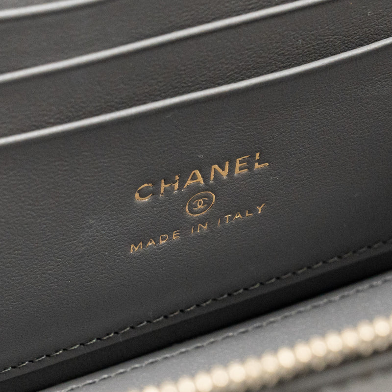 Chanel Top Handle Long Vanity with Chain Lambskin Grey LGHW (microchip)