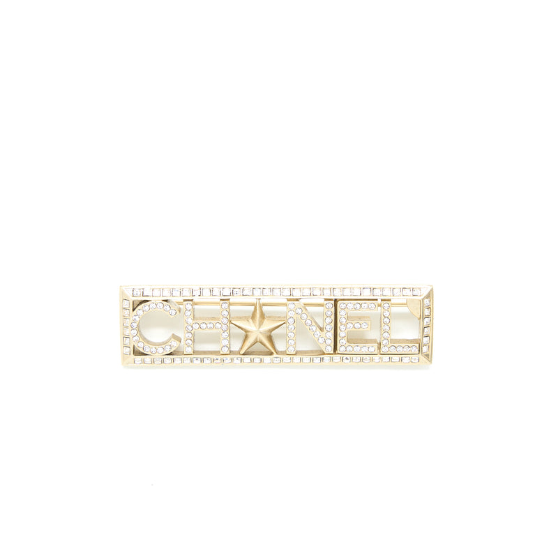 Chanel Letter/Star Brooch Crystal Light Gold Tone