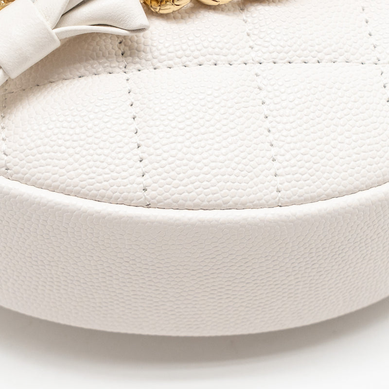 Chanel 24S Mini Round Bow Pouch Bag with Chain Caviar White GHW (Microchip)