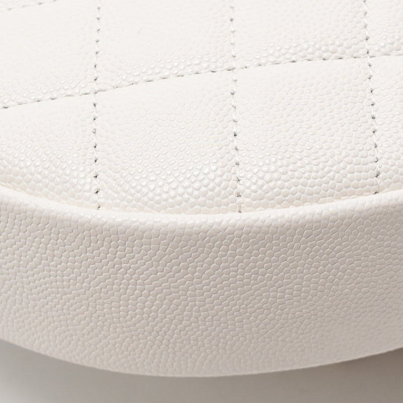 Chanel 24S Mini Round Bow Pouch Bag with Chain Caviar White GHW (Microchip)
