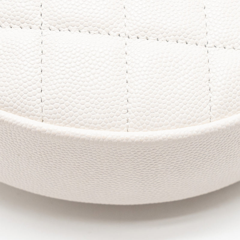 Chanel 24S Mini Round Bow Pouch Bag with Chain Caviar White GHW (Microchip)