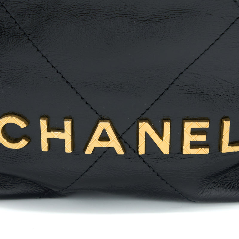 Chanel 23S Mini 22 Bag with Pearl Shiny Calfskin Black GHW (Microchip)