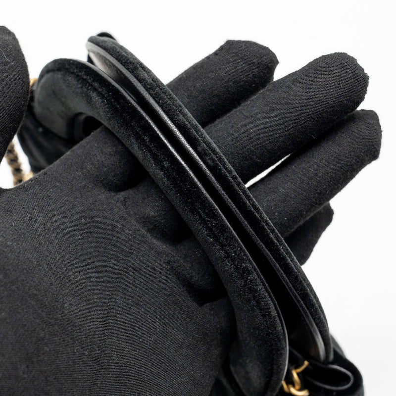 Chanel Mini Kelly Shopping Tote Bag Velvet Black GHW (microchip)