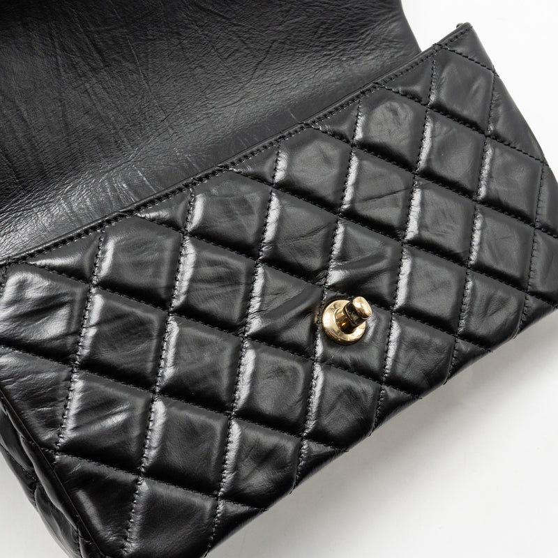 Chanel 23A Classic Flap Clutch Shiny Calfskin Black GHW (microchip)